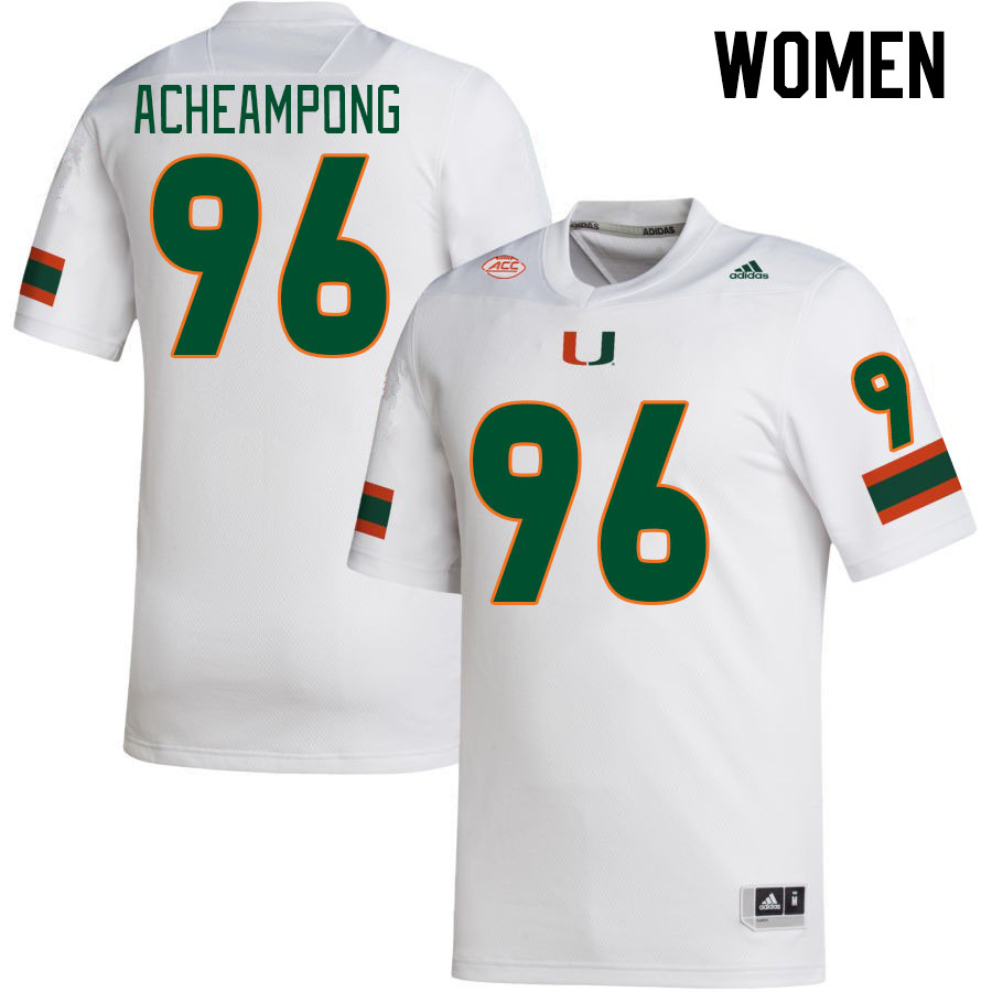 Women #96 Collins Acheampong Miami Hurricanes College Football Jerseys Stitched-White